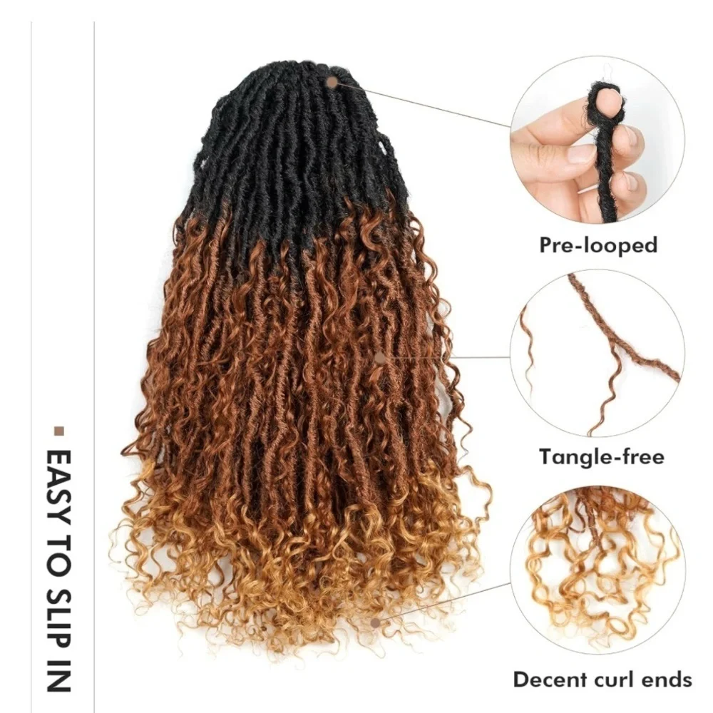 24” Ombre Brown Boho Synthetic Locs with Human Hair Curls 8 Pks‎ Pre-Looped #QC2
